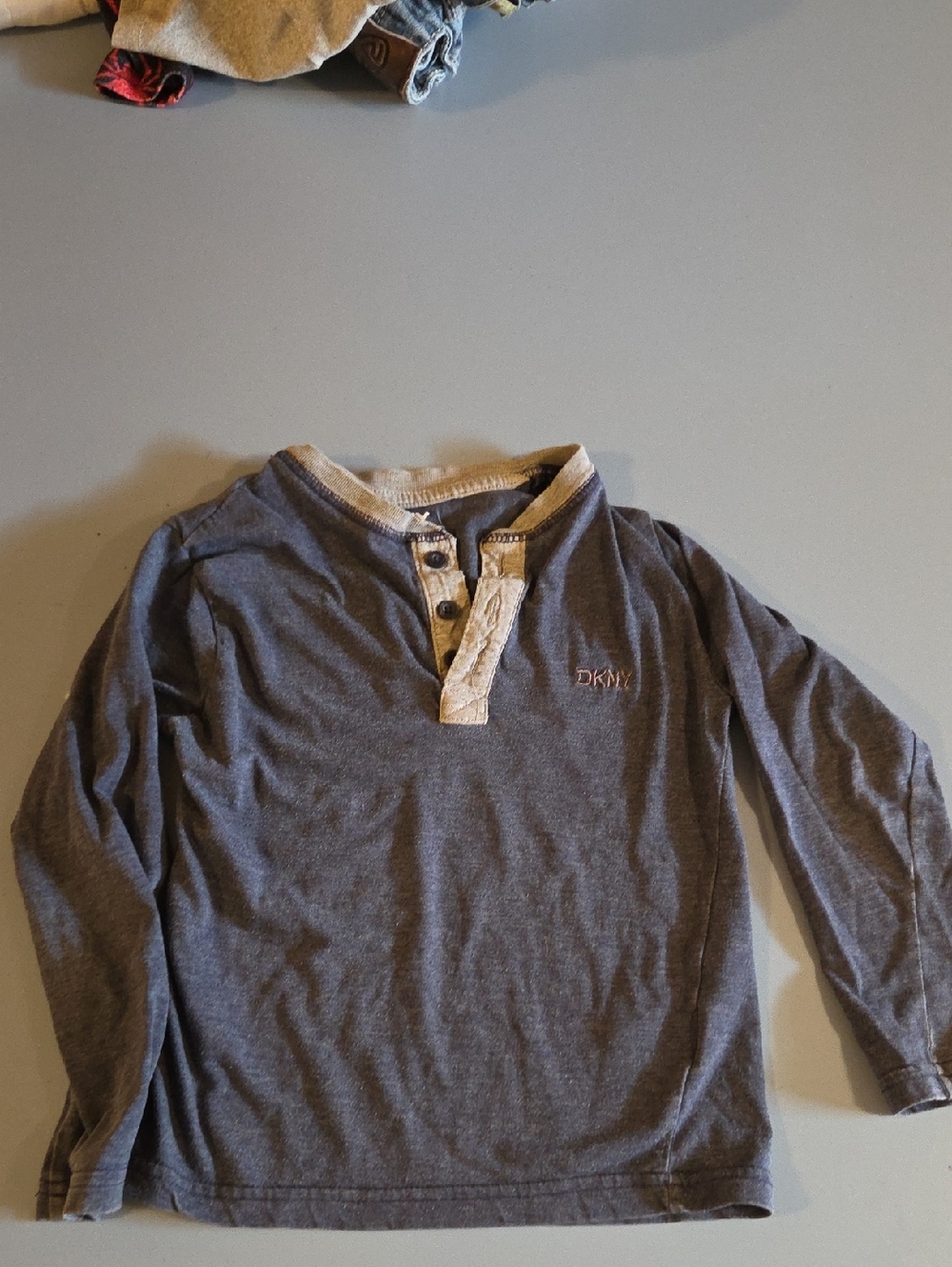 DKNY Boys Long Sleeve Henley in Heather Gray with Cream Trim